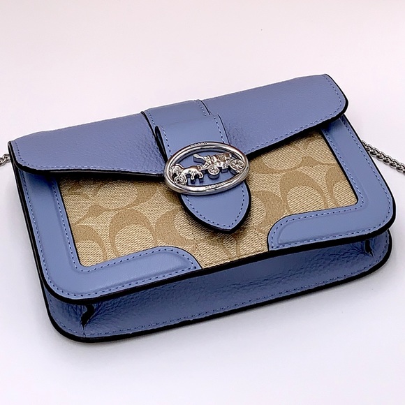 COACH Georgie Crossbody In Signature Canvas LIGHT KHAKI/MARBLE BLUE - Picture 14 of 14